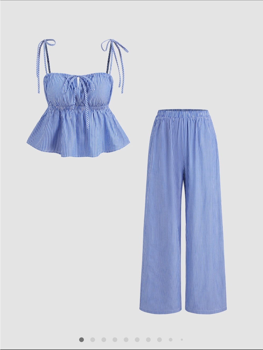 Cider Blue Striped Tie-Shoulder Crop Top & Wide-Leg Pants Set
